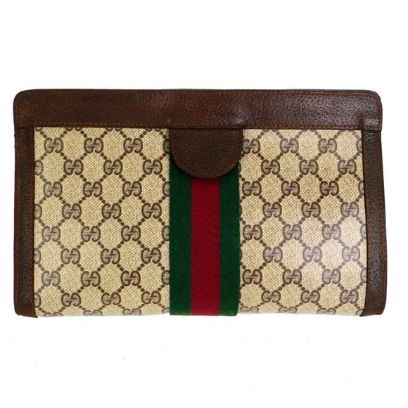 Vintage GUCCI Supreme Web GG Monogram Canvas Leather Travel Toiletry Bag - Picture 1 of 10